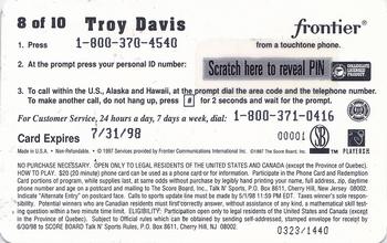 1997 Score Board Talk N' Sports - Phone Cards $20 #8 Troy Davis Back