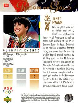 1996 Upper Deck USA Olympicards - Reign of Gold Holograms #RN3 Janet Evans Back