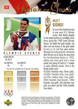 1996 Upper Deck USA Olympicards - Reign of Gold Holograms #RN5 Matt Biondi Back