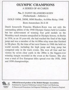 1996 Imperial Publishing Limited Olympic Champions #3 Fanny Blankers-Koen Back