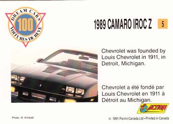 1991 Panini Dream Cars #5 1989 Camaro Iroc Z Back