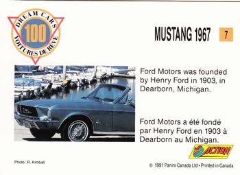 1991 Panini Dream Cars #7 Mustang 1967 Back
