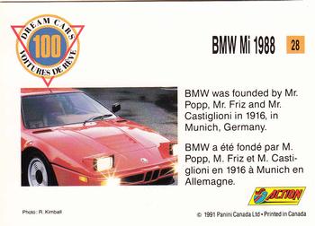 1991 Panini Dream Cars #28 BMW Mi 1988 Back