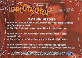 2004 Fleer American Idol Season 3 - Idol Chatter #IC25 Matthew Metzger Back