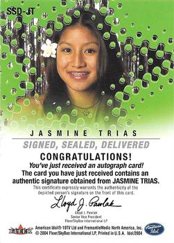 2004 Fleer American Idol Season 3 - Signed Sealed Delivered Autographs #SSD-JT Jasmine Trias Back