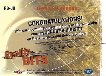 2004 Fleer American Idol Season 3 - Reality Bits Wardrobe #RB-JH Jennifer Hudson Back