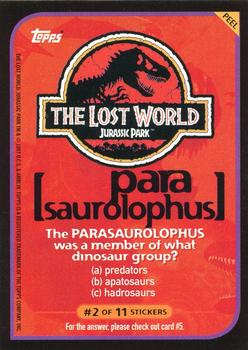 1997 Topps The Lost World: Jurassic Park - Stickers #2 Parasaurolophus Back