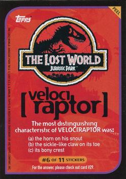 1997 Topps The Lost World: Jurassic Park - Stickers #6 Velociraptor Back