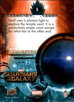 2014 Upper Deck Guardians of the Galaxy #5 Quill uses a plasma light to explore the temple va Back