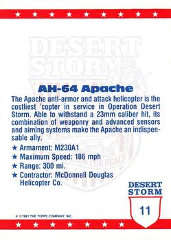 1991 Topps Desert Storm Glossy #11 AH-64 Apache Back