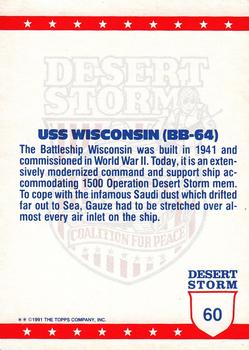 1991 Topps Desert Storm Glossy #60 USS Wisconsin Back