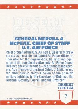 1991 Topps Desert Storm Glossy #7 Chief of Staff General Merrill A. McPeak Back