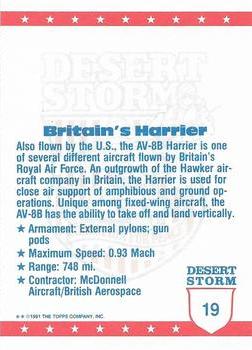 1991 Topps Desert Storm Glossy #19 Britian's Harrier Back