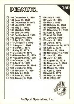 1992 ProSport Specialties Peanuts Classics #150 Checklist cards 101-150 Back