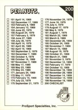 1992 ProSport Specialties Peanuts Classics #200 Checklist cards 151-200 Back