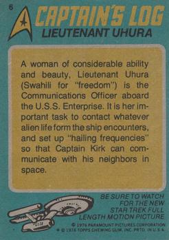 1976 Topps Star Trek #6 Lieutenant Uhura Back