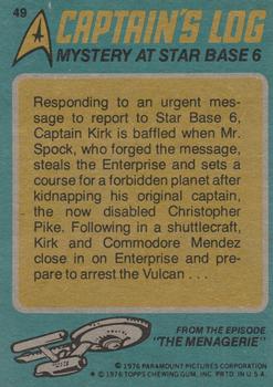 1976 Topps Star Trek #49 Mystery at Star Base 6 Back