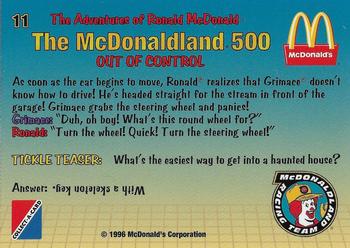 1996 Collect-A-Card The Adventures of Ronald McDonald: The McDonaldland 500 #11 Out of Control Back