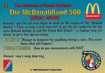 1996 Collect-A-Card The Adventures of Ronald McDonald: The McDonaldland 500 #13 Expert Advice Back