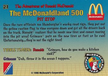 1996 Collect-A-Card The Adventures of Ronald McDonald: The McDonaldland 500 #21 Pit Stop Back