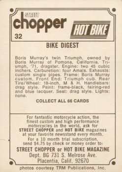 1972 Donruss Choppers & Hot Bikes #32 Boris Murray's Twin Triumph Back