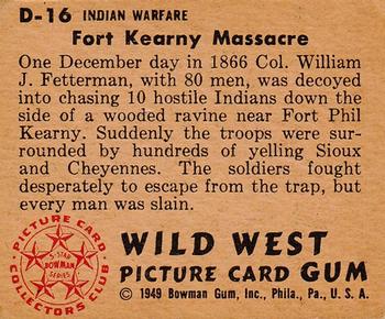 1949 Bowman Wild West (R701-19) #D-16 Fort Keaney Massacre Back