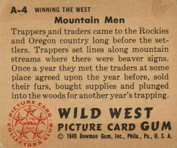 1949 Bowman Wild West (R701-19) #A-4 Mountain Men Back