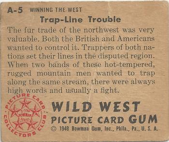 1949 Bowman Wild West (R701-19) #A-5 Trap-Line Trouble Back
