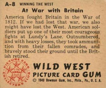 1949 Bowman Wild West (R701-19) #A-8 At war with Britian Back