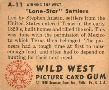 1949 Bowman Wild West (R701-19) #A-11 Lone-Star Settlers Back