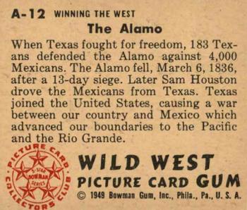 1949 Bowman Wild West (R701-19) #A-12 The Alamo Back