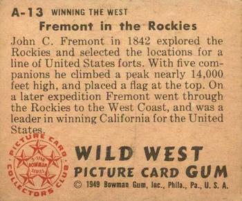 1949 Bowman Wild West (R701-19) #A-13 Fremont in the Rockies Back