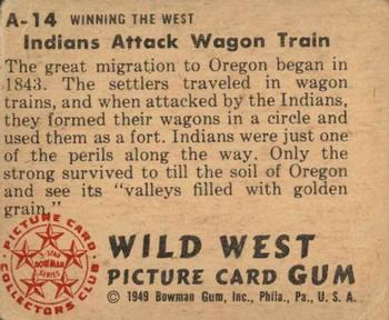 1949 Bowman Wild West (R701-19) #A-14 Indians attack Wagon Train Back