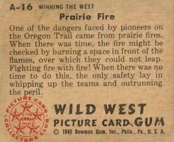 1949 Bowman Wild West (R701-19) #A-16 Prairie Fire Back