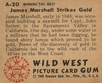 1949 Bowman Wild West (R701-19) #A-20 James Marshall Strikes Gold Back
