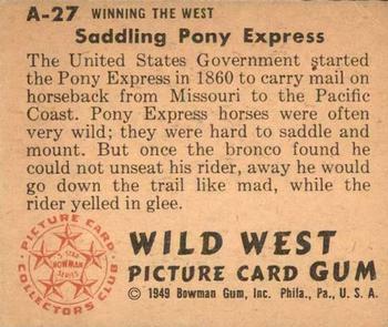 1949 Bowman Wild West (R701-19) #A-27 Saddling Pony Express Back