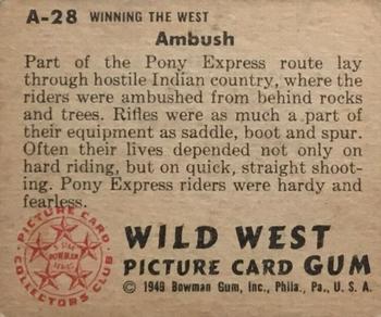 1949 Bowman Wild West (R701-19) #A-28 Ambush Back