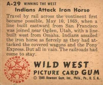 1949 Bowman Wild West (R701-19) #A-29 Indians Attack Iron Horse Back