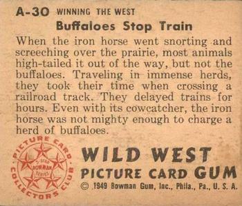 1949 Bowman Wild West (R701-19) #A-30 Buffaloes Stop Train Back