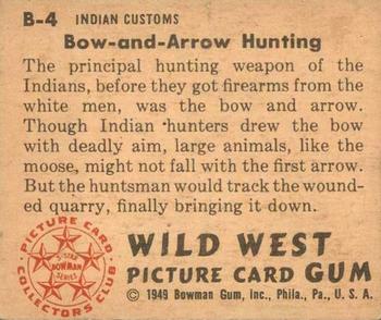 1949 Bowman Wild West (R701-19) #B-4 Bow & Arrow Hunting Back