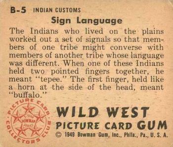 1949 Bowman Wild West (R701-19) #B-5 Sign Language Back