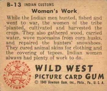 1949 Bowman Wild West (R701-19) #B-13 Woman's Work Back