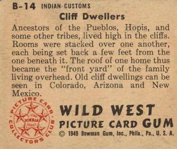 1949 Bowman Wild West (R701-19) #B-14 Cliff Dwellers Back