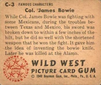 1949 Bowman Wild West (R701-19) #C-3 James Bowie Back