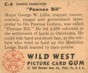 1949 Bowman Wild West (R701-19) #C-4 Pawnee Bill Back