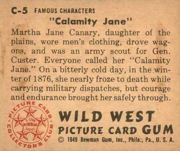 1949 Bowman Wild West (R701-19) #C-5 Calamity Jane Back
