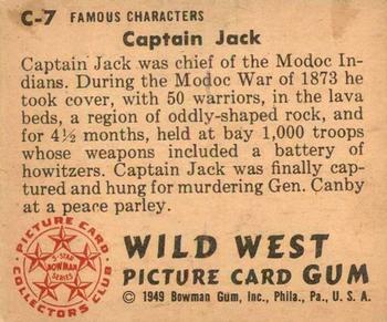 1949 Bowman Wild West (R701-19) #C-7 Captain Jack Back