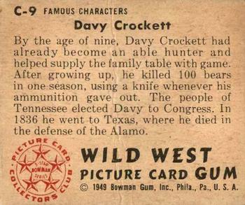 1949 Bowman Wild West (R701-19) #C-9 Davy Crockett Back