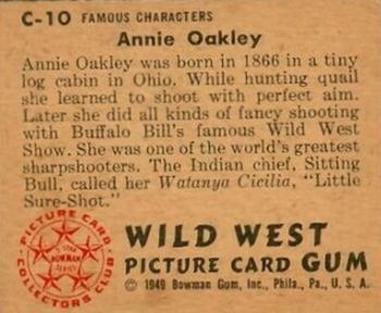 1949 Bowman Wild West (R701-19) #C-10 Annie Oakley Back