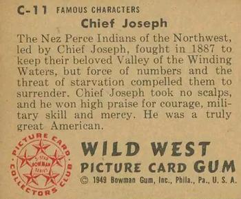 1949 Bowman Wild West (R701-19) #C-11 Chief Joseph Back